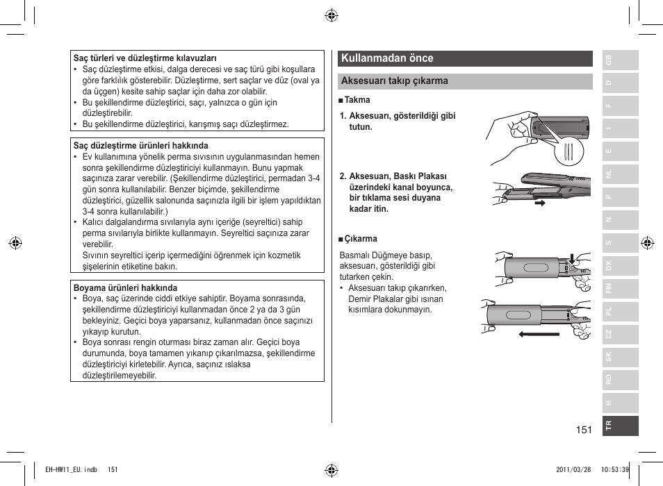 Kullanmadan önce | Panasonic EHHW11 User Manual | Page 151 / 158
