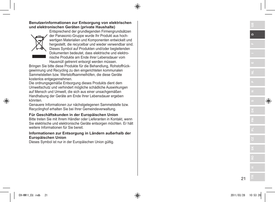 Panasonic EHHW11 User Manual | Page 21 / 158