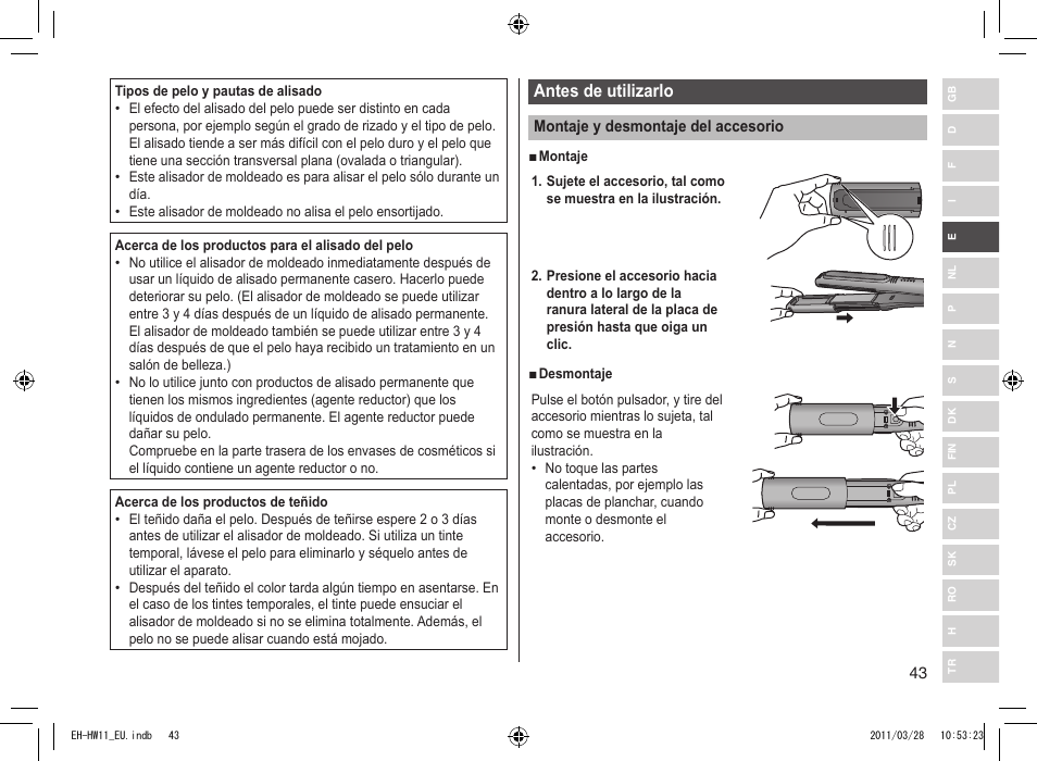 Antes de utilizarlo | Panasonic EHHW11 User Manual | Page 43 / 158