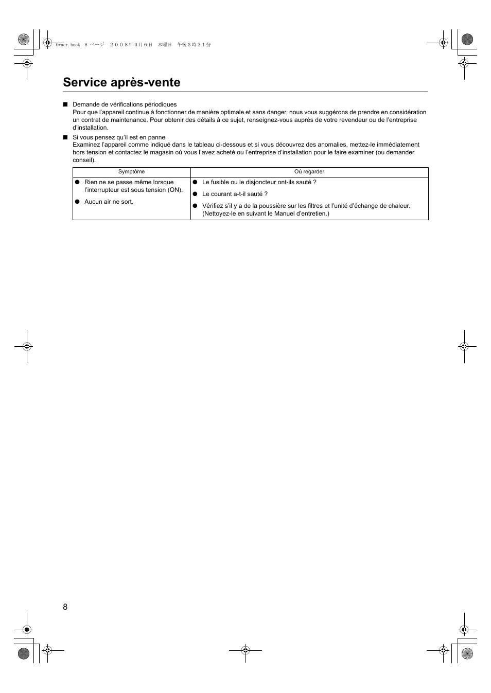 Service après-vente | Panasonic FY500ZDY2 User Manual | Page 19 / 62