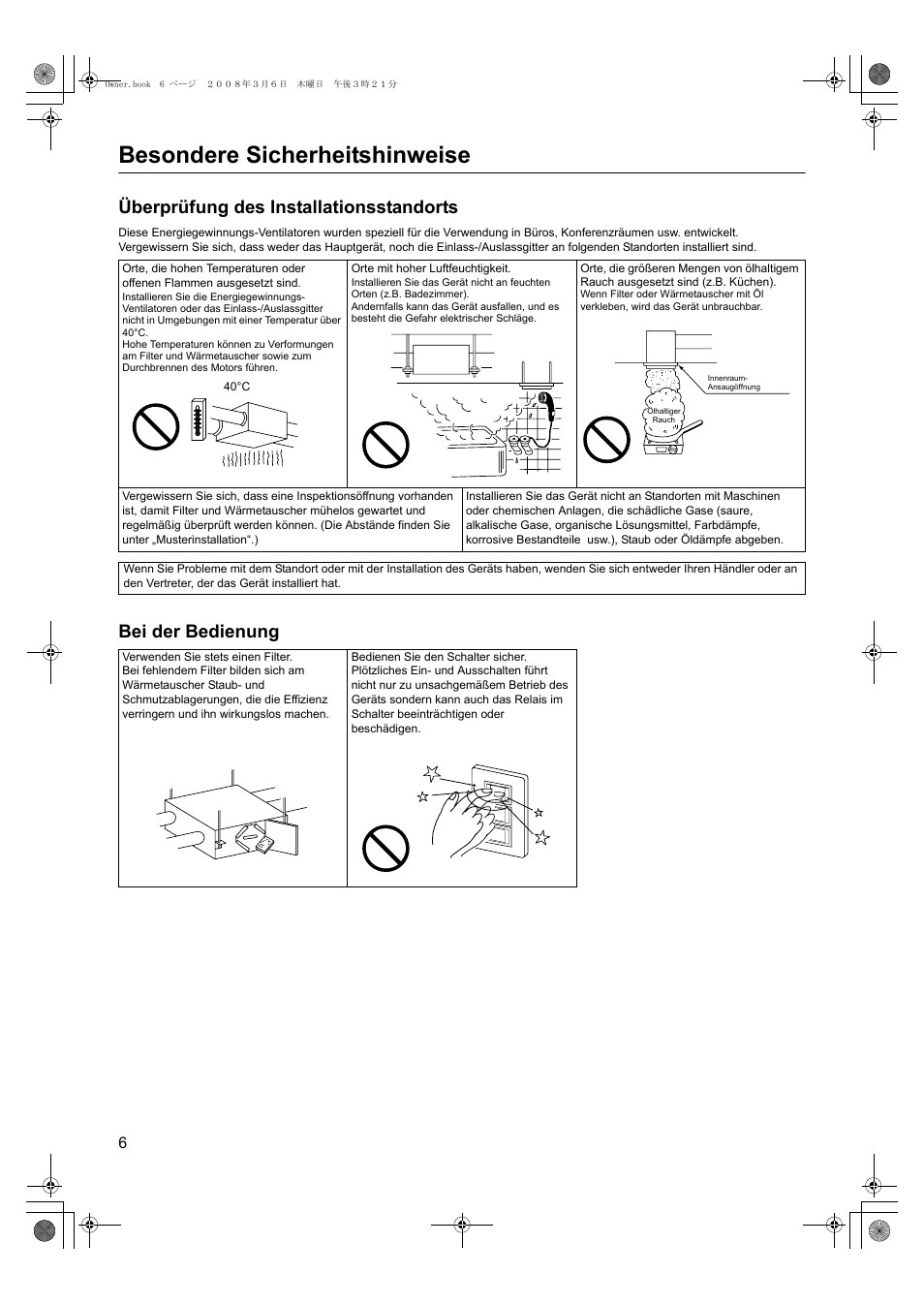 Besondere sicherheitshinweise, Überprüfung des installationsstandorts, Bei der bedienung | Panasonic FY500ZDY2 User Manual | Page 27 / 62