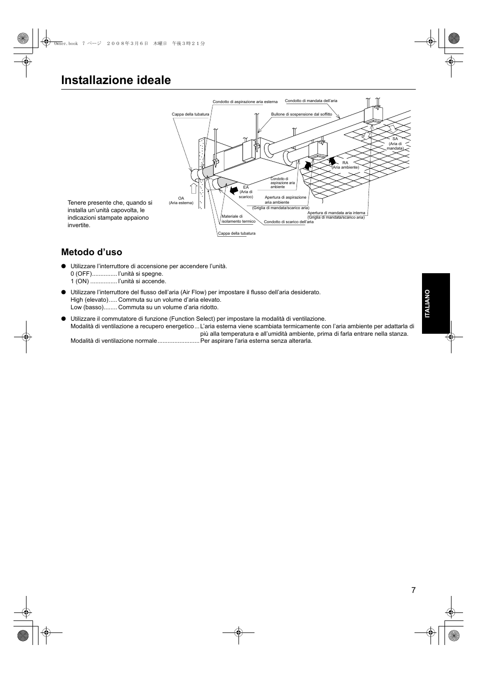Installazione ideale, Metodo d’uso | Panasonic FY500ZDY2 User Manual | Page 38 / 62
