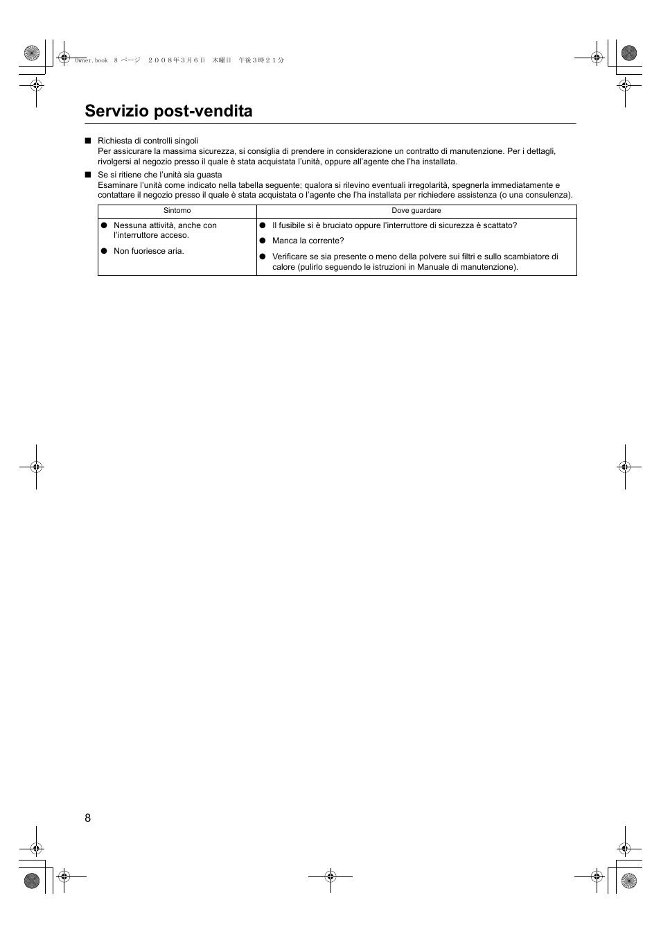 Servizio post-vendita | Panasonic FY500ZDY2 User Manual | Page 39 / 62