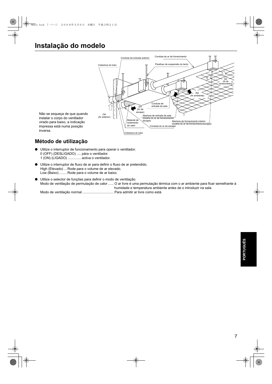 Instalação do modelo, Método de utilização | Panasonic FY500ZDY2 User Manual | Page 58 / 62