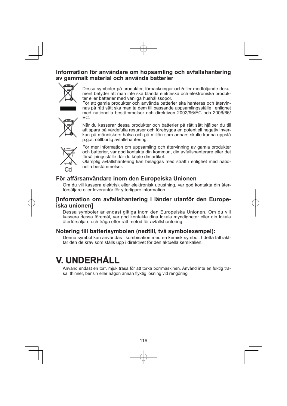 V. underhåll | Panasonic EY4541 User Manual | Page 116 / 176