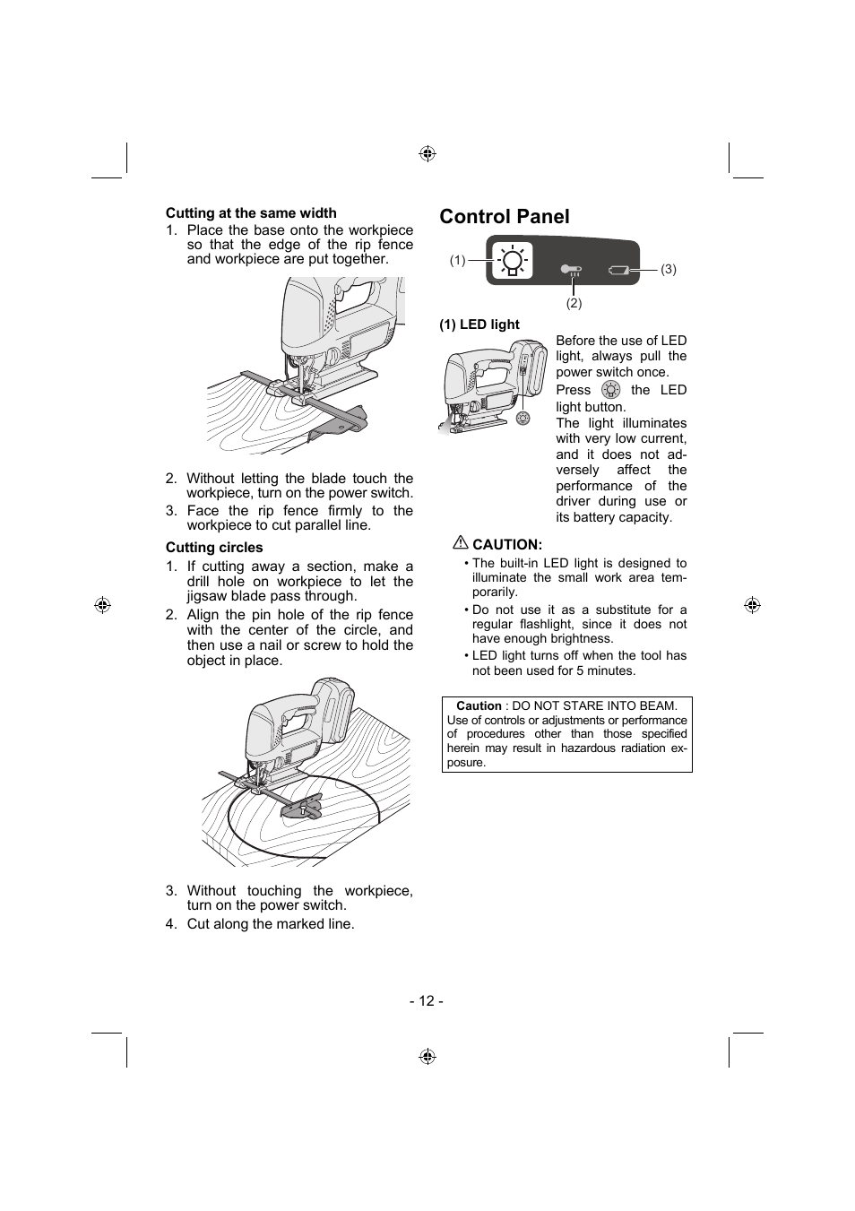 Control panel | Panasonic EY4541 User Manual | Page 12 / 176