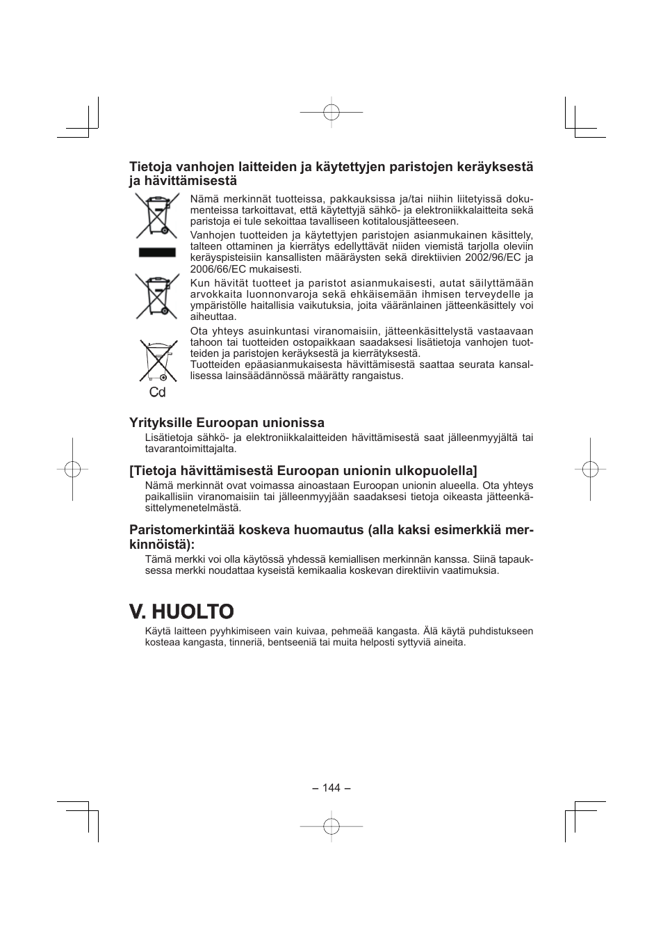 V. huolto | Panasonic EY4541 User Manual | Page 144 / 176