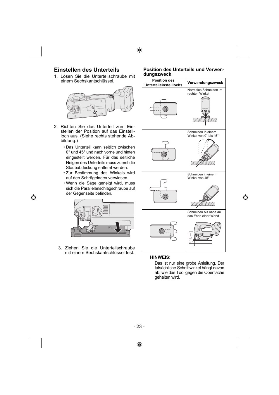 Einstellen des unterteils | Panasonic EY4541 User Manual | Page 23 / 176