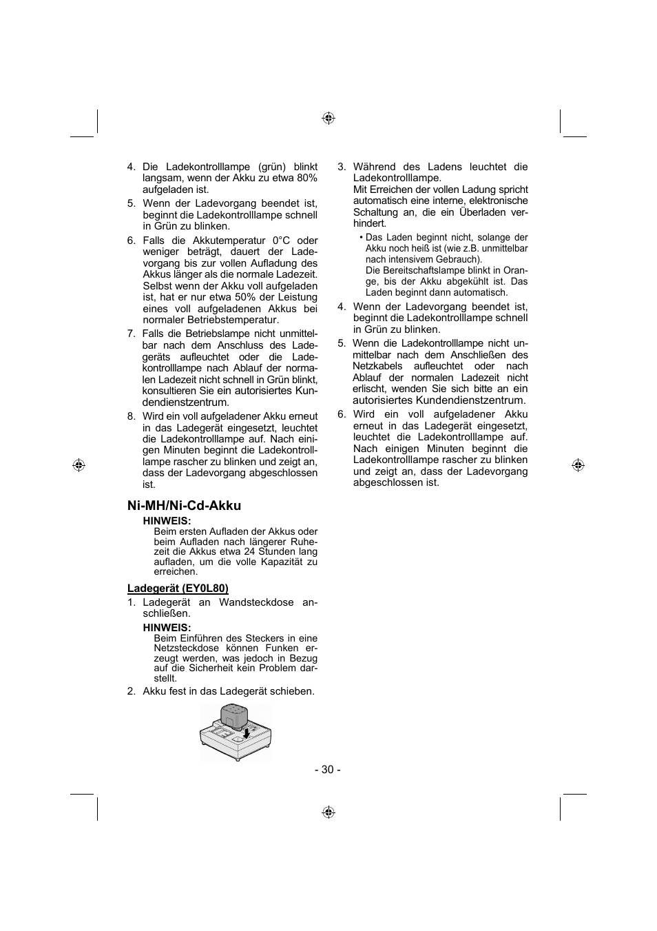 Ni-mh/ni-cd-akku | Panasonic EY4541 User Manual | Page 30 / 176