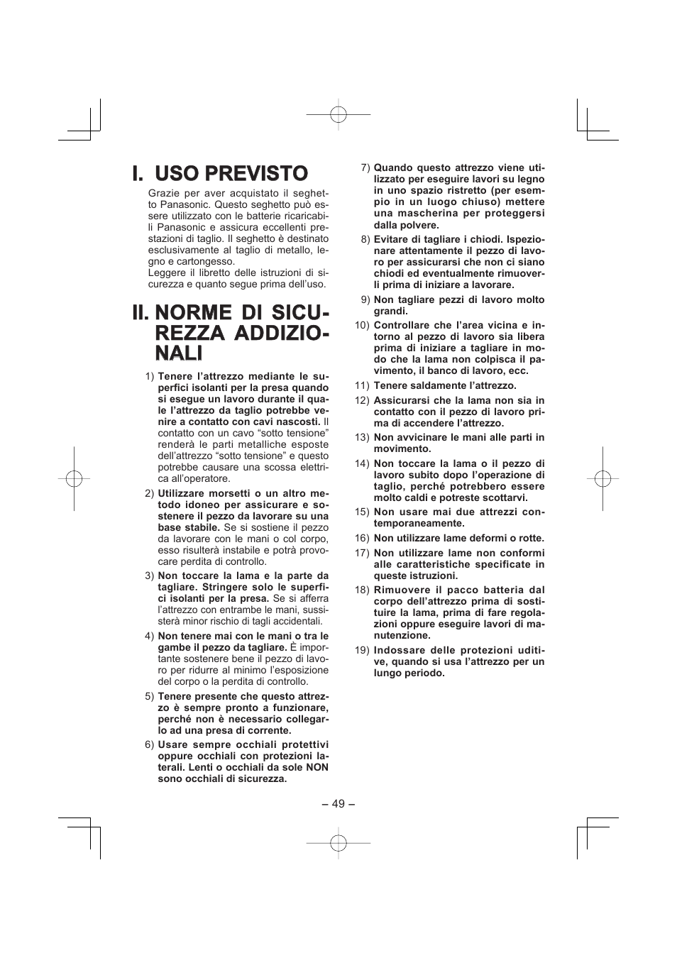 I. uso previsto, Ii. norme di sicu | Panasonic EY4541 User Manual | Page 49 / 176