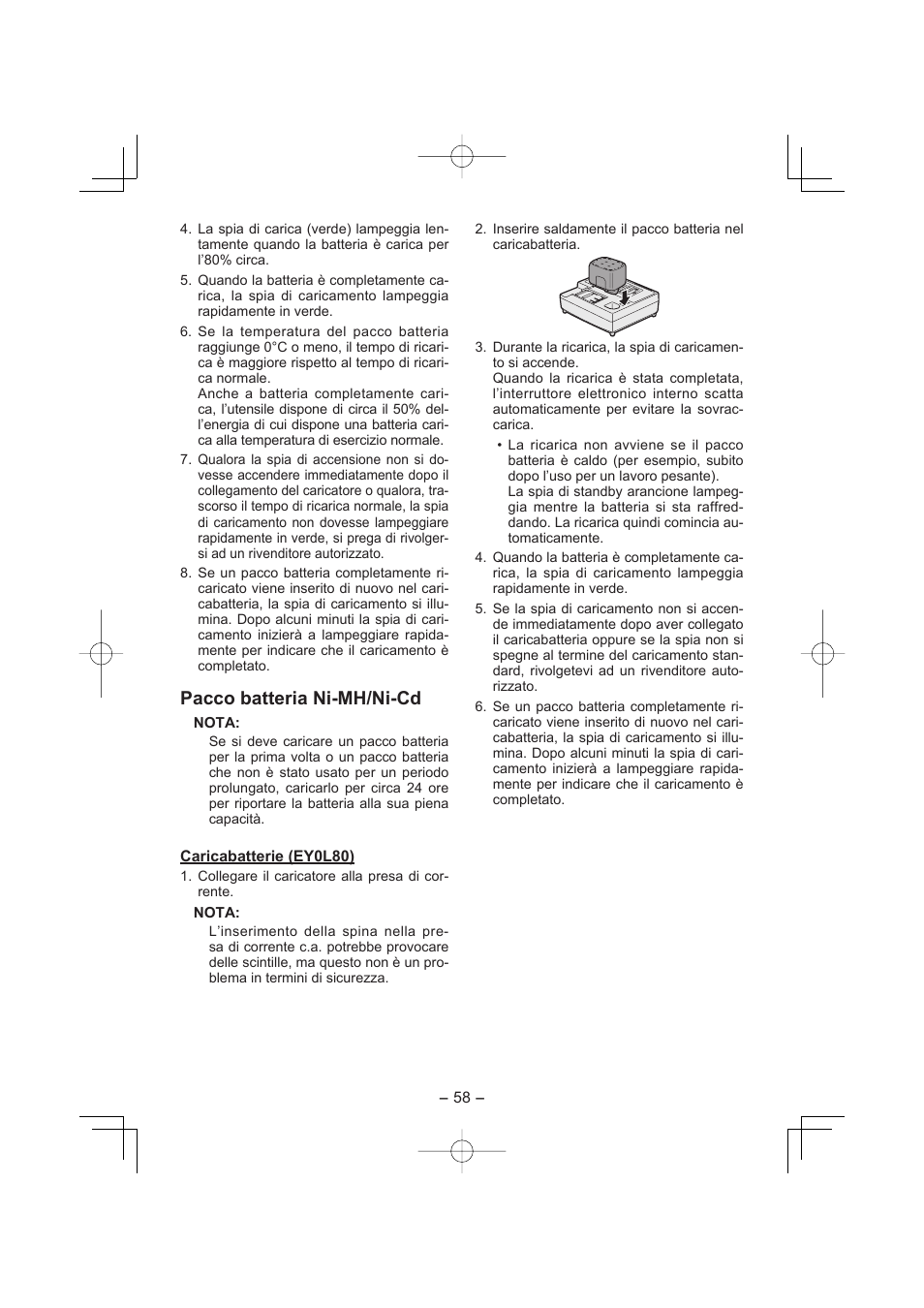 Pacco batteria ni-mh/ni-cd | Panasonic EY4541 User Manual | Page 58 / 176