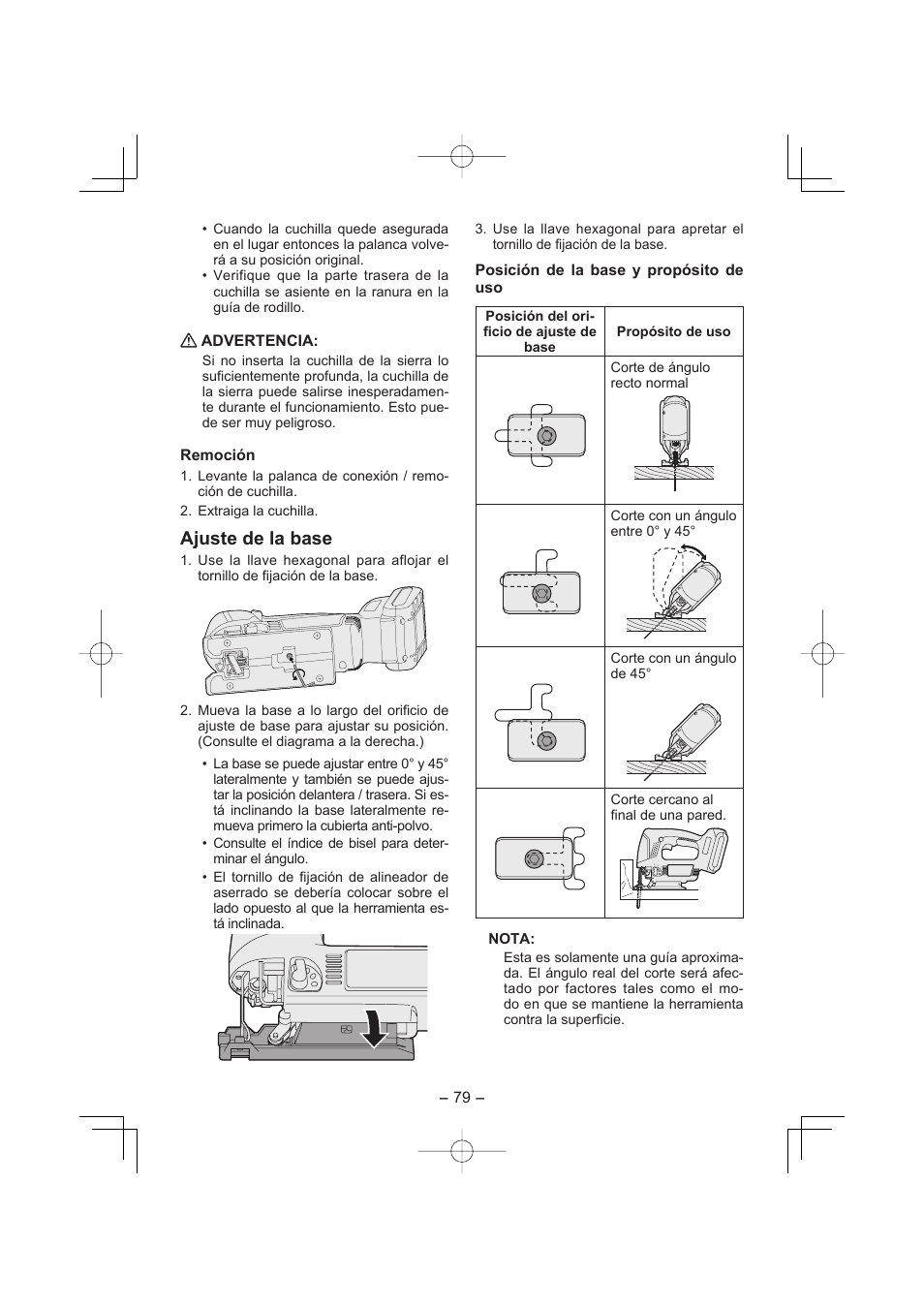 Ajuste de la base | Panasonic EY4541 User Manual | Page 79 / 176