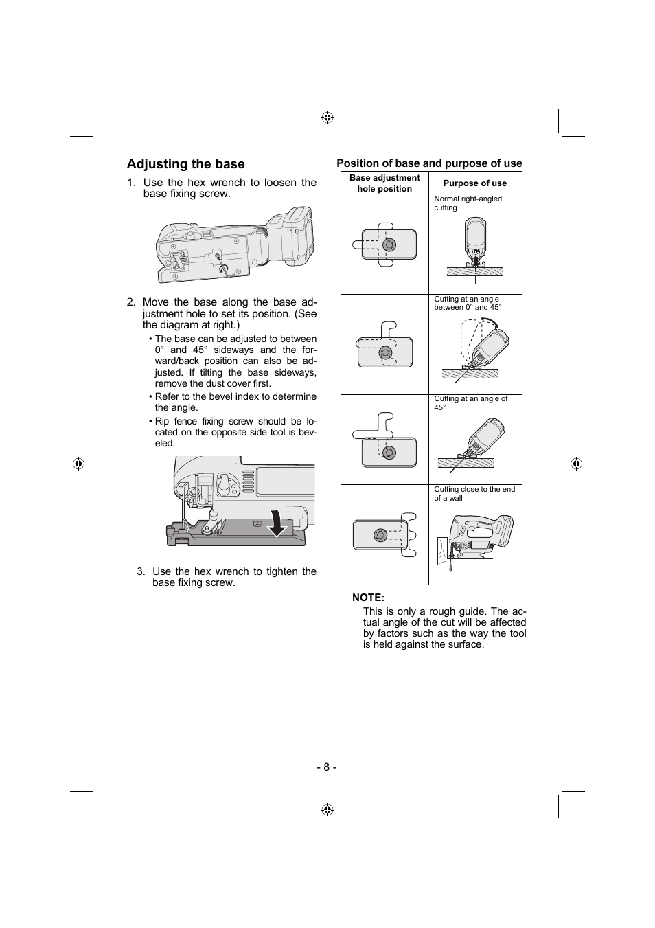 Adjusting the base | Panasonic EY4541 User Manual | Page 8 / 176