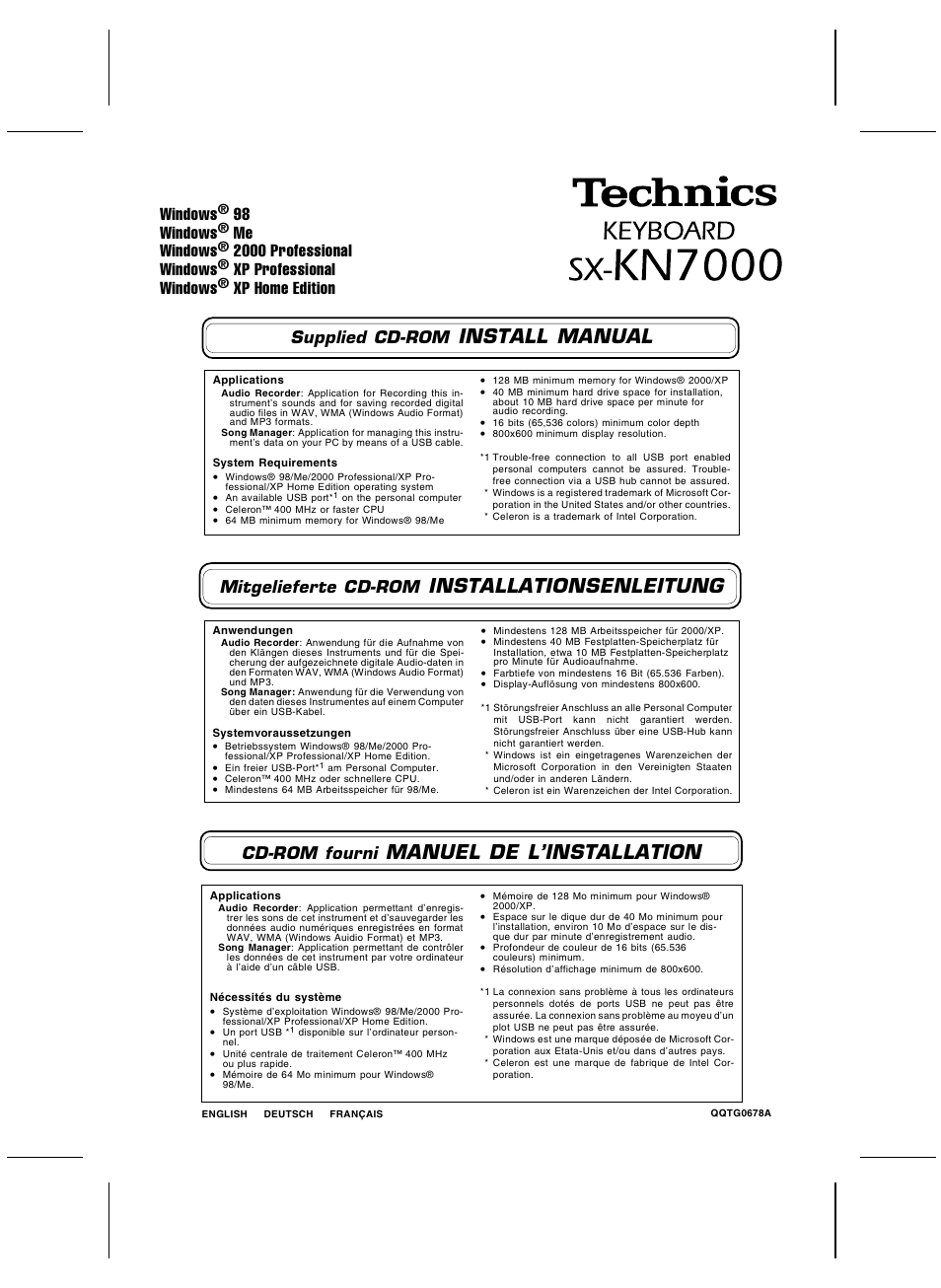 Panasonic SXKN7000 User Manual | 12 pages