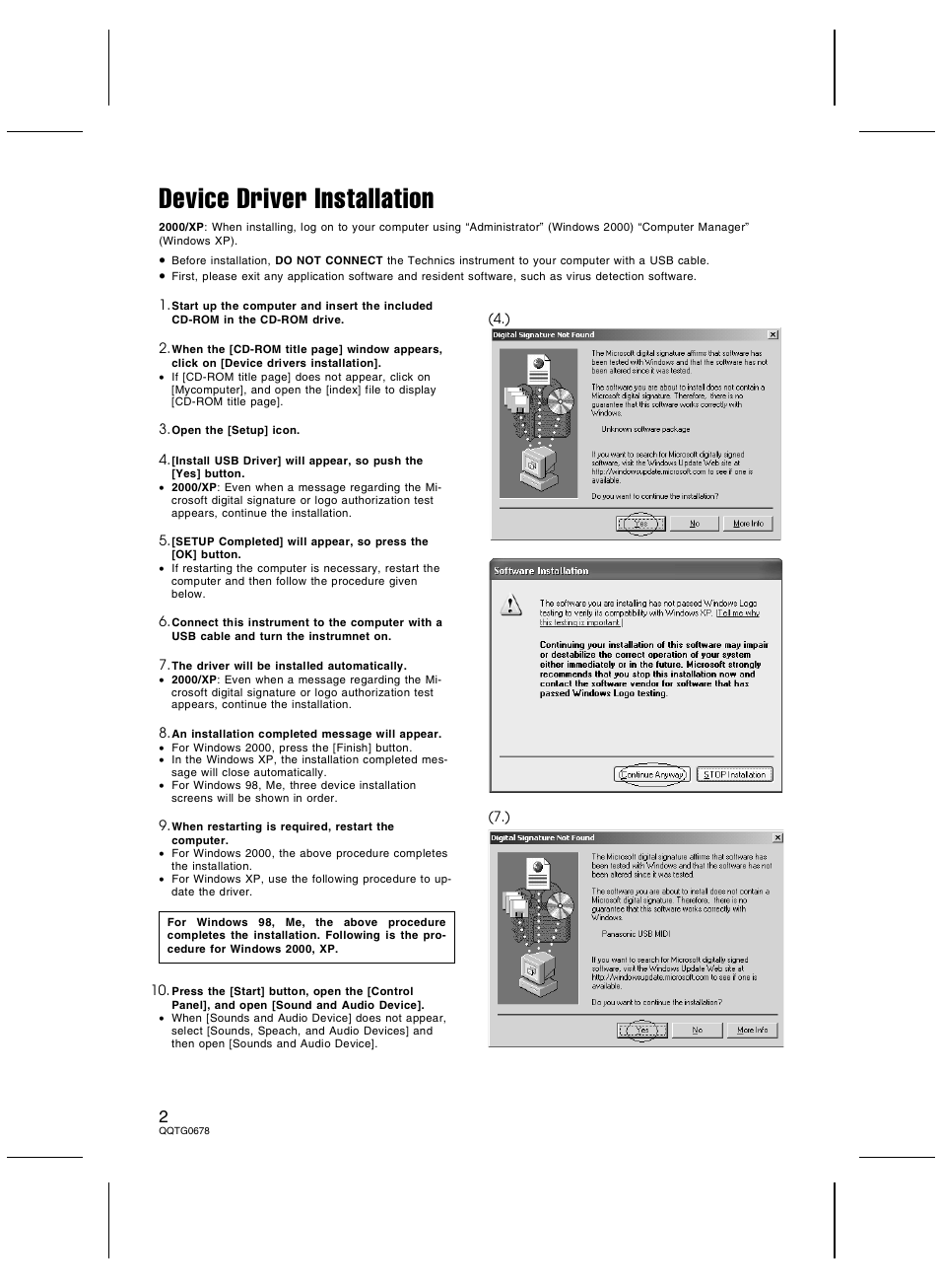 Device driver installation | Panasonic SXKN7000 User Manual | Page 2 / 12