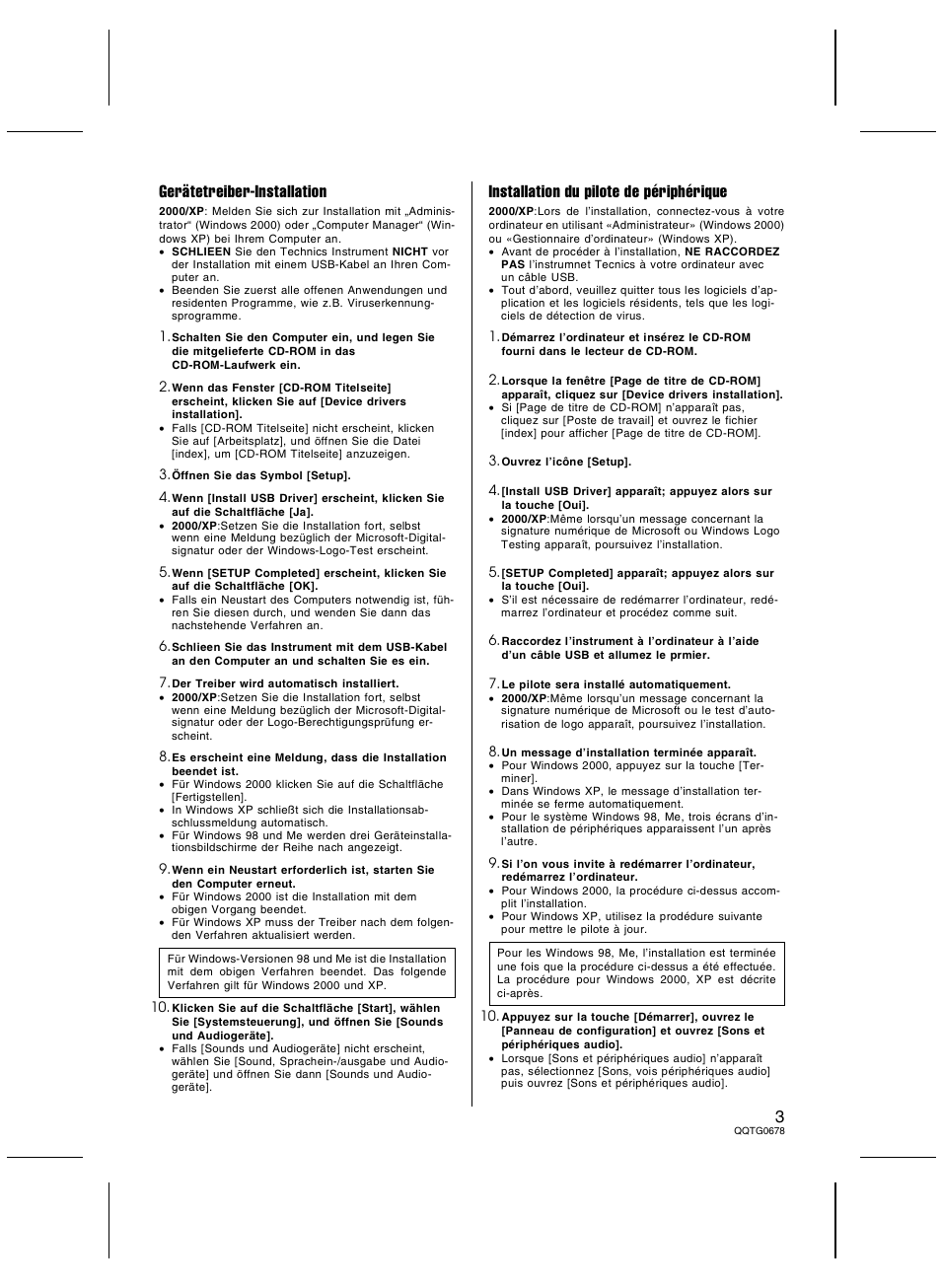 Gerätetreiber-installation, Installation du pilote de périphérique | Panasonic SXKN7000 User Manual | Page 3 / 12