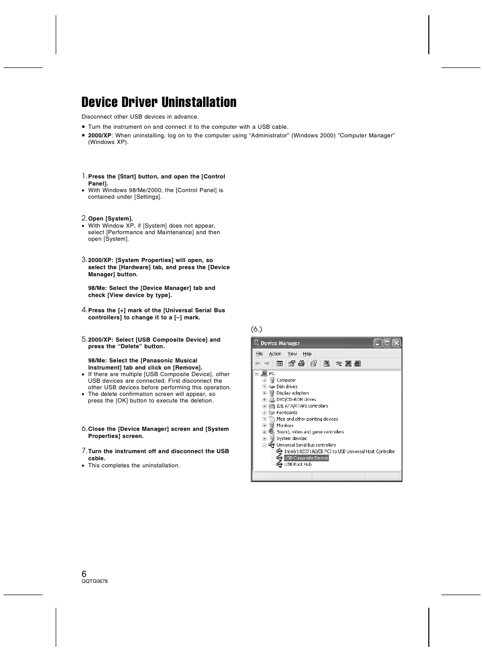 Device driver uninstallation | Panasonic SXKN7000 User Manual | Page 6 / 12