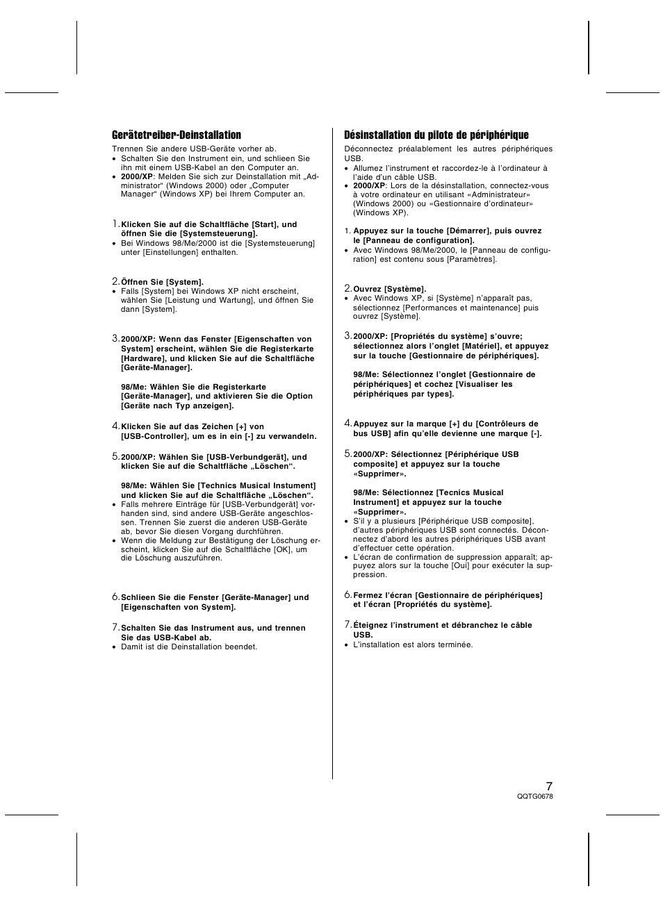 Gerätetreiber-deinstallation, Désinstallation du pilote de périphérique | Panasonic SXKN7000 User Manual | Page 7 / 12