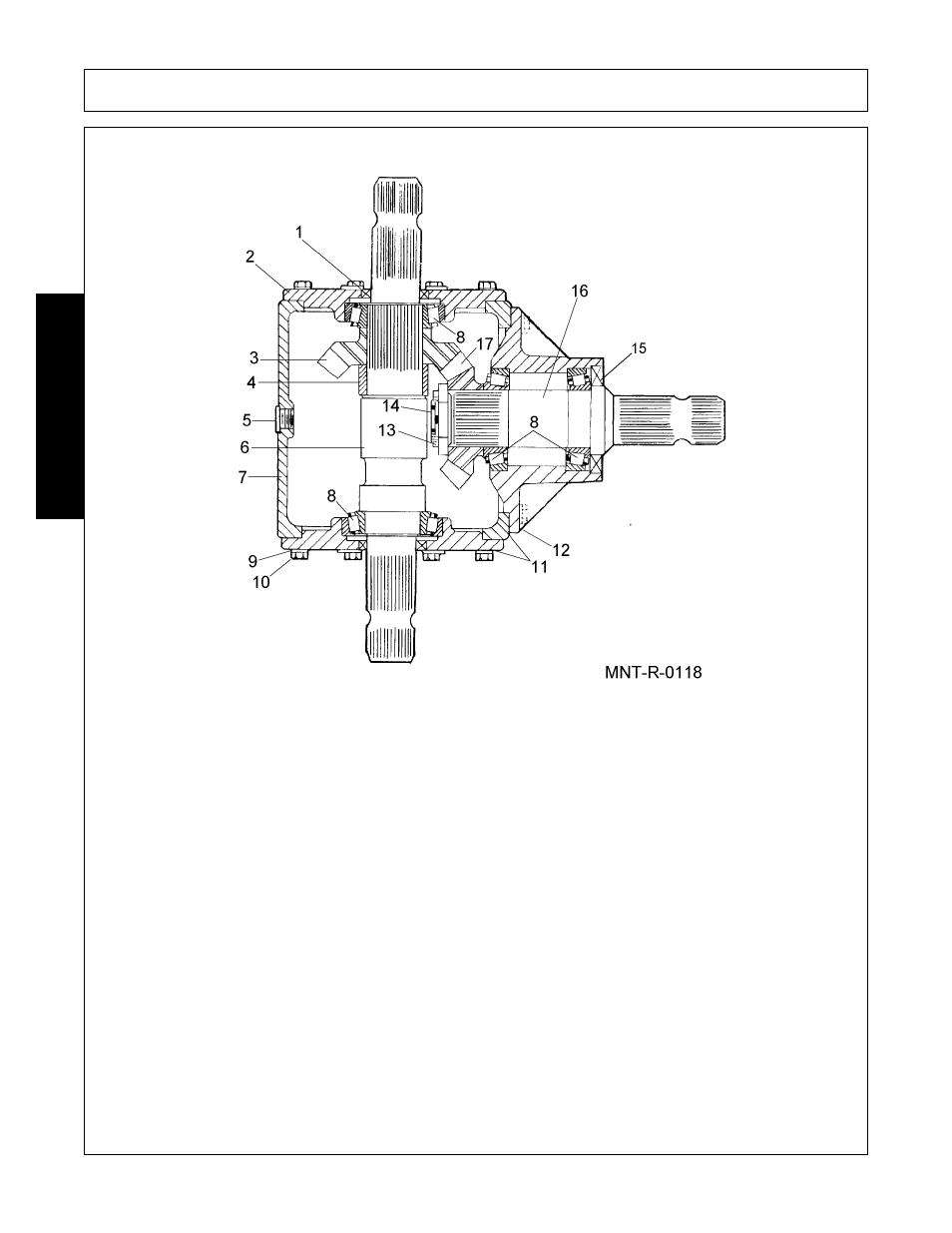 2 seal, 2 cap-side, 1 gear-14 tooth | 1 spacer, 2 pipe plug, 1 shaft, 1 housing, 4 bearing, 24 lockwasher, 24 bolt | Alamo RX96 User Manual | Page 160 / 172