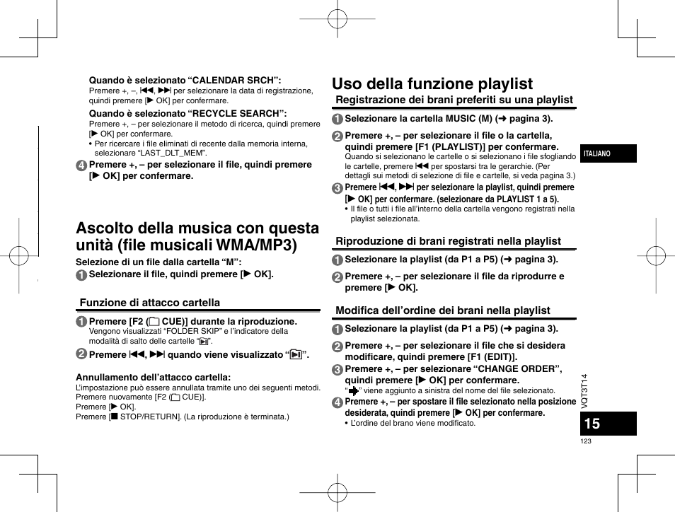 Uso della funzione playlist | Panasonic RRXS410E User Manual | Page 123 / 230