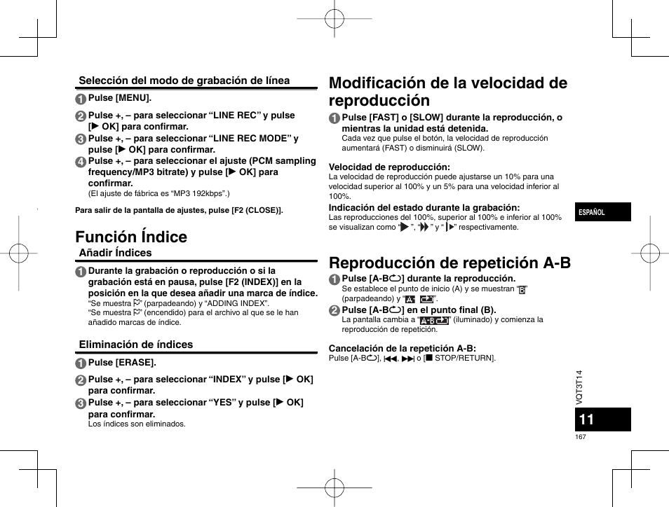 Función índice | Panasonic RRXS410E User Manual | Page 167 / 230