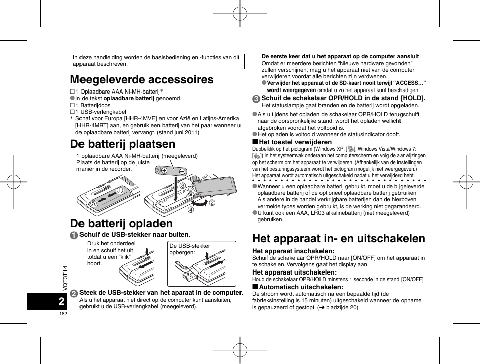 De batterij opladen | Panasonic RRXS410E User Manual | Page 182 / 230