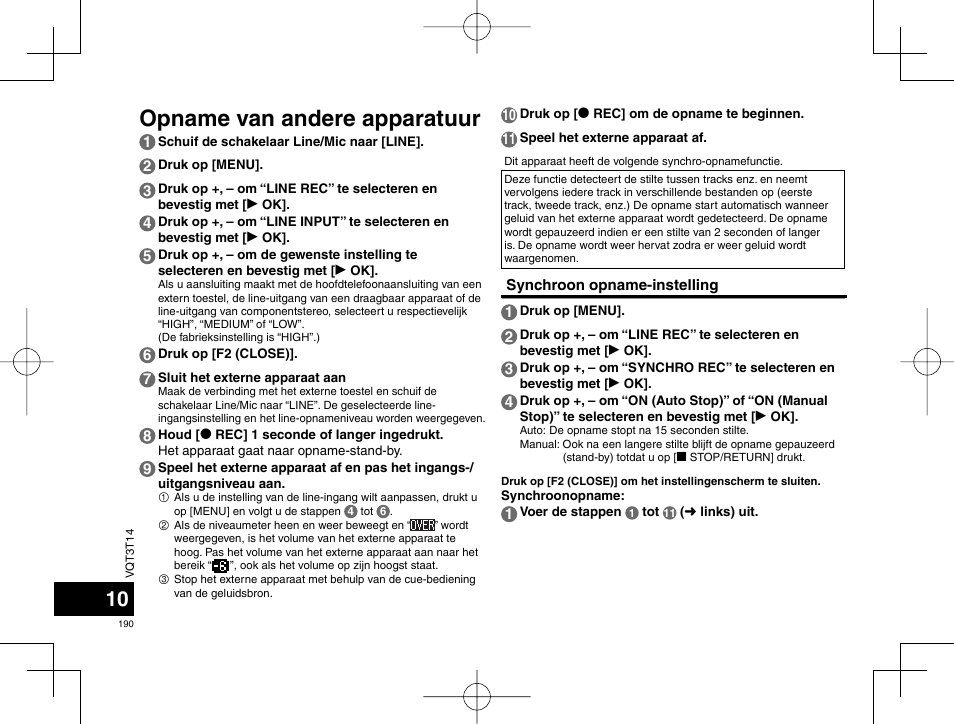 Opname van andere apparatuur | Panasonic RRXS410E User Manual | Page 190 / 230