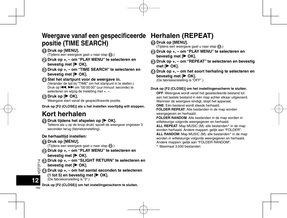 Kort herhalen | Panasonic RRXS410E User Manual | Page 192 / 230