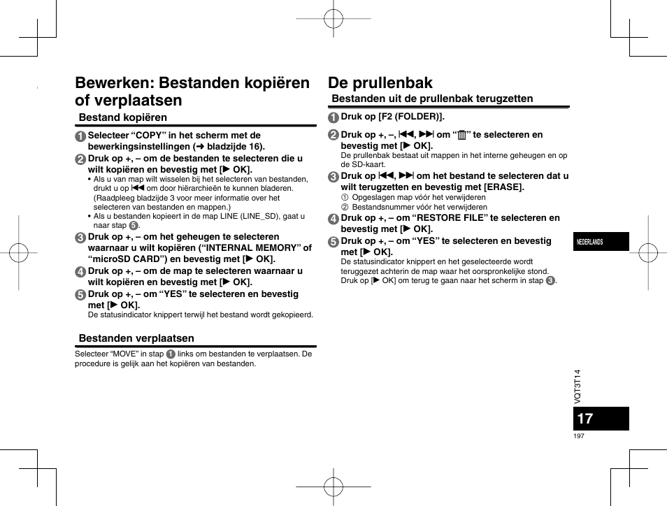 Bewerken: bestanden kopiëren of verplaatsen, De prullenbak | Panasonic RRXS410E User Manual | Page 197 / 230