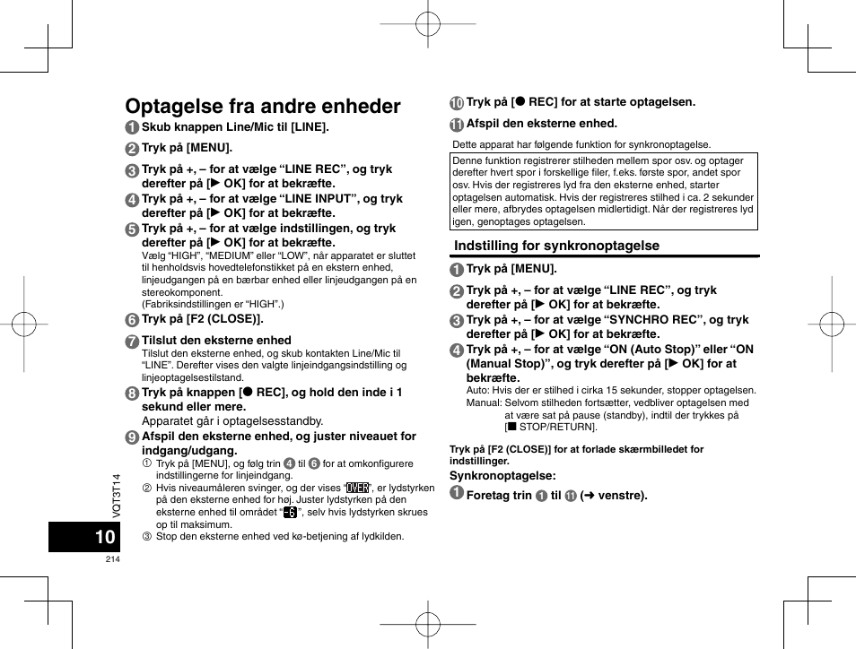 Optagelse fra andre enheder | Panasonic RRXS410E User Manual | Page 214 / 230