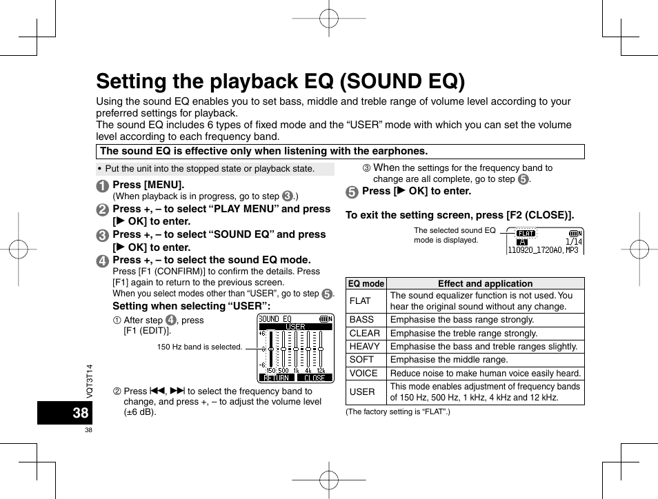 Setting the playback eq (sound eq) | Panasonic RRXS410E User Manual | Page 38 / 230