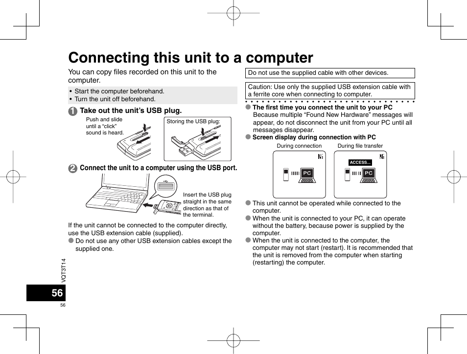 Connecting this unit to a computer | Panasonic RRXS410E User Manual | Page 56 / 230