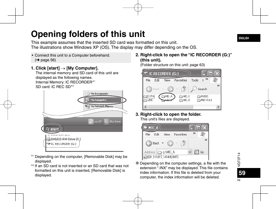 Opening folders of this unit | Panasonic RRXS410E User Manual | Page 59 / 230