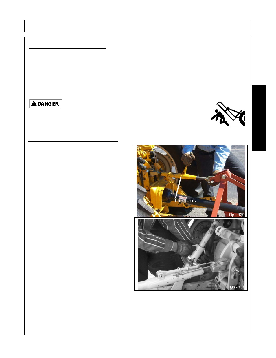 Setting the mower, 1 setting mower height- lift type, Park the tractor and mower on level ground | Shut down the tractor and remove the key, Securely block up the mower at this height, Operation, Opera t ion | Alamo FC-0016 User Manual | Page 111 / 170