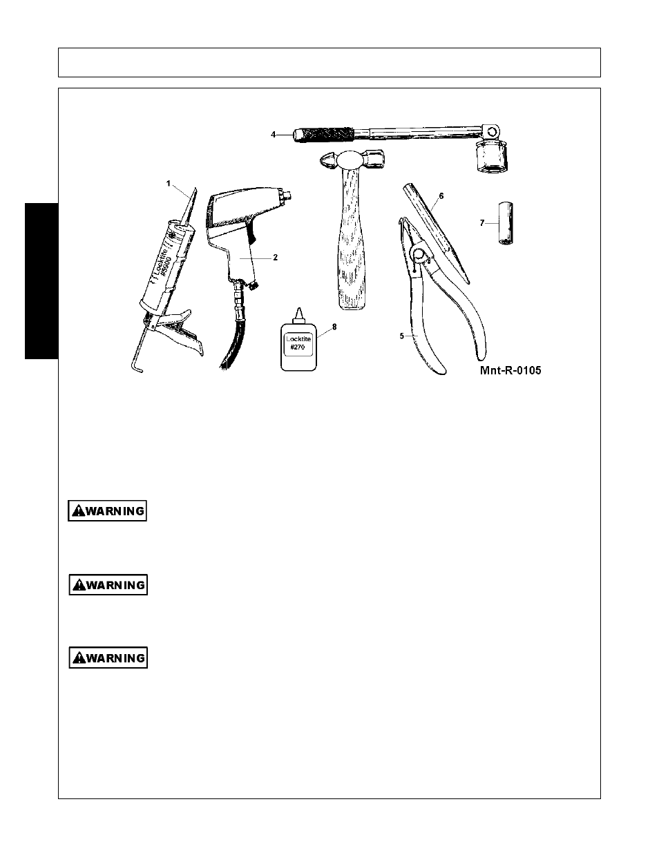 Caulking gun w/ #5900 locktite, Impact wrench, Ball pin hammer | Torque wrench, Retaining ring pliers, 3/16" punch, 10 mm & 14 mm socket, Locktite #270, Maintenance | Alamo FC-0016 User Manual | Page 154 / 170