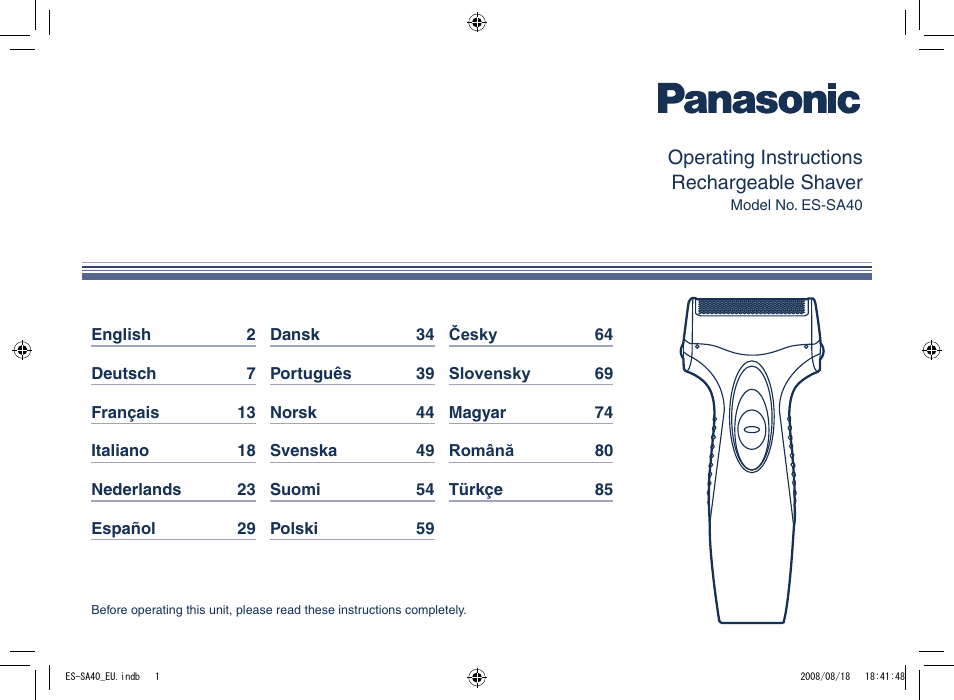 Panasonic ESSA40 User Manual | 92 pages