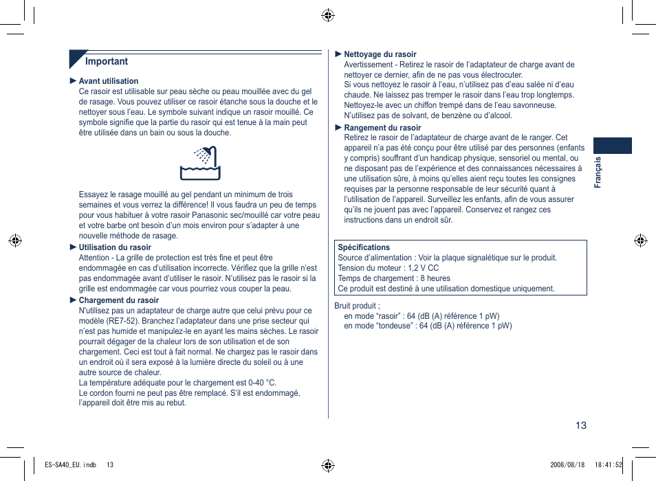 Panasonic ESSA40 User Manual | Page 13 / 92