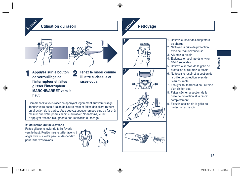 Se raser, Nettoyer | Panasonic ESSA40 User Manual | Page 15 / 92