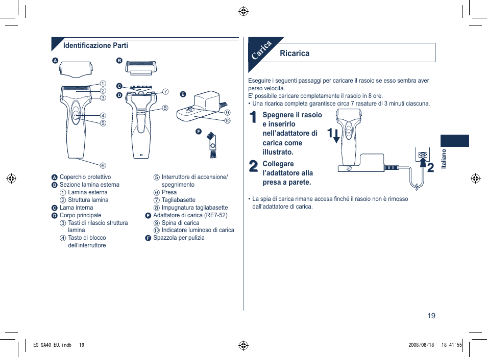 Carica | Panasonic ESSA40 User Manual | Page 19 / 92