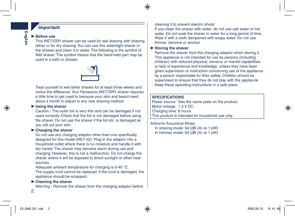 Panasonic ESSA40 User Manual | Page 2 / 92
