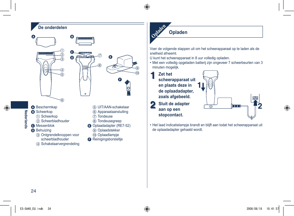 Opladen | Panasonic ESSA40 User Manual | Page 24 / 92