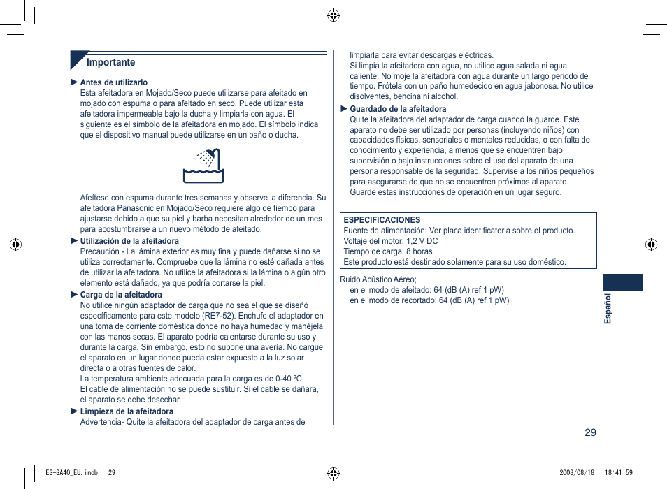 Panasonic ESSA40 User Manual | Page 29 / 92