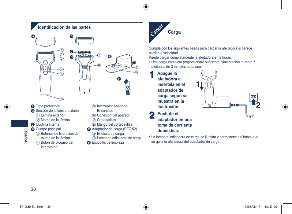 Cargar | Panasonic ESSA40 User Manual | Page 30 / 92