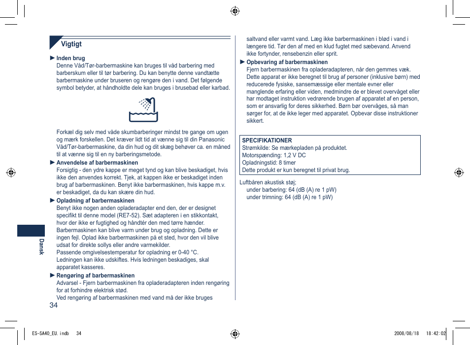 Panasonic ESSA40 User Manual | Page 34 / 92