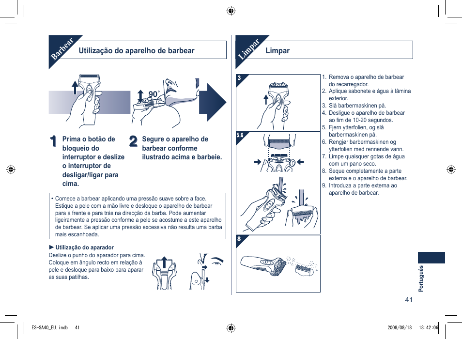 Barbear, Limpar | Panasonic ESSA40 User Manual | Page 41 / 92