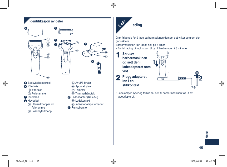 Lade | Panasonic ESSA40 User Manual | Page 45 / 92