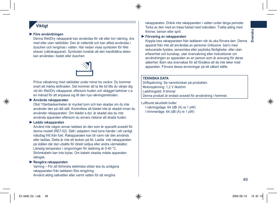 Panasonic ESSA40 User Manual | Page 49 / 92