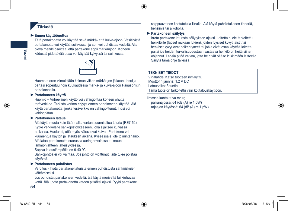 Panasonic ESSA40 User Manual | Page 54 / 92