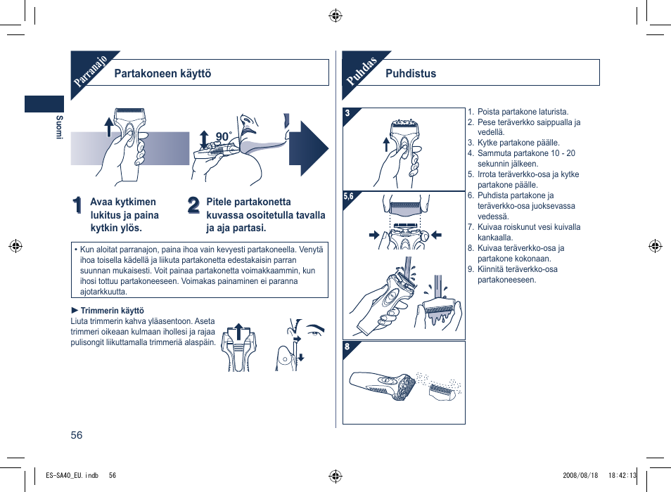 Parranajo, Puhdas | Panasonic ESSA40 User Manual | Page 56 / 92