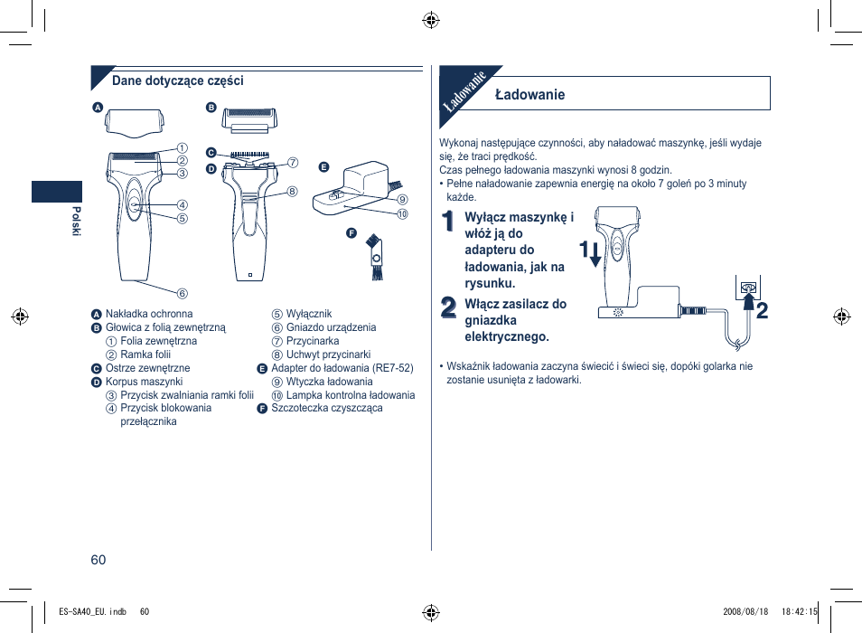 Ładowanie | Panasonic ESSA40 User Manual | Page 60 / 92